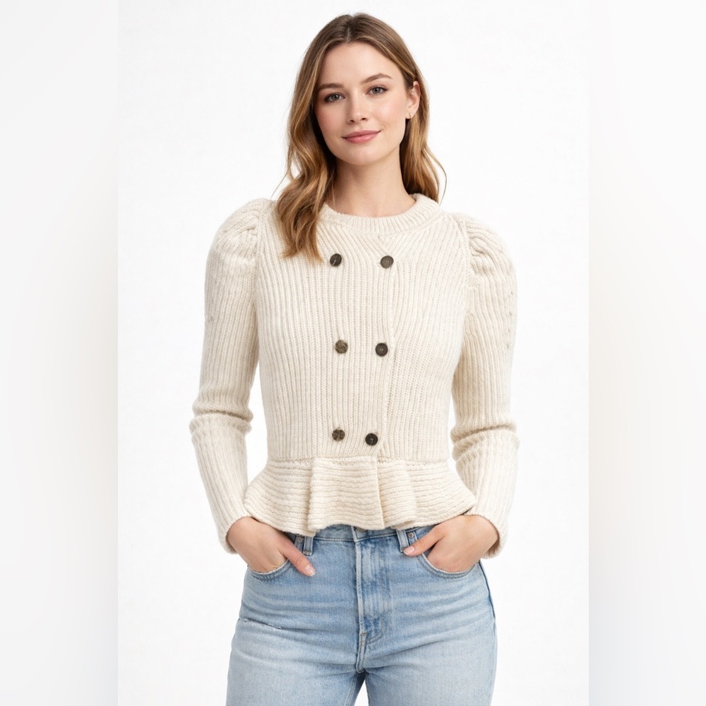 Hüming Cream Puff Sleeve Skirted Cardigan XS Double Breasted Boho Academia